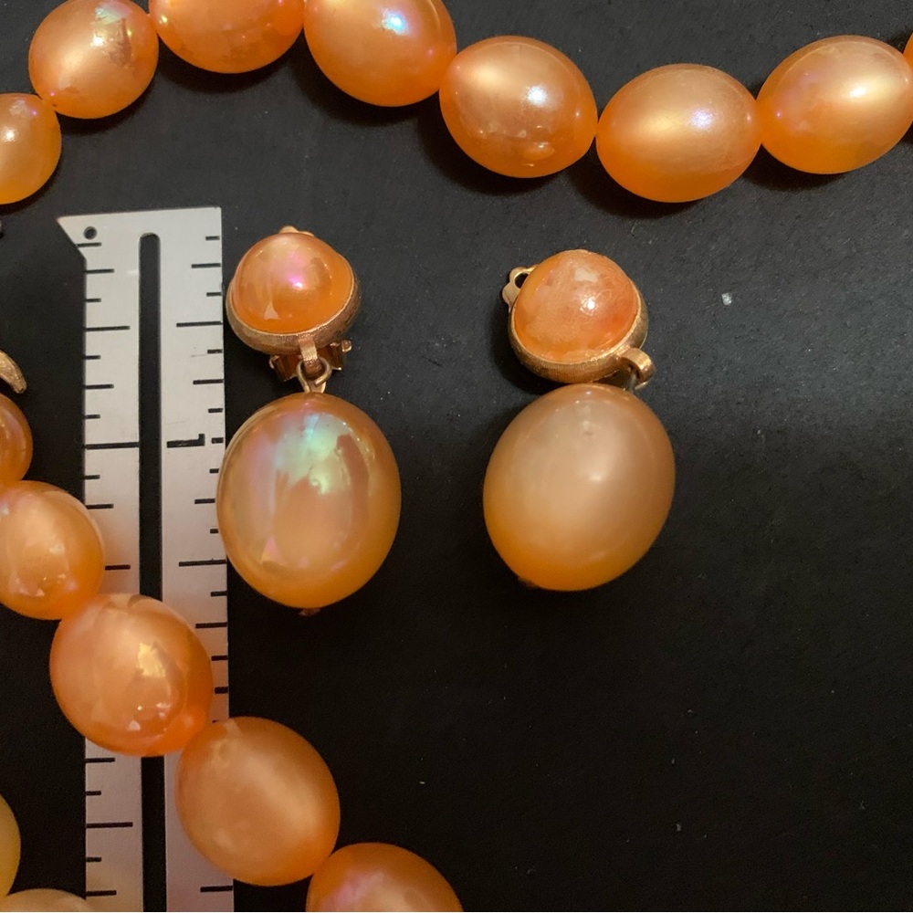 Vintage orange sorbet colored earrings and matching necklace